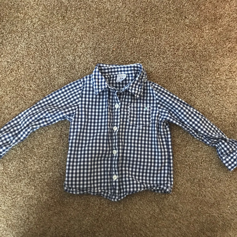 Carter's long sleeve blue and white checked shirt